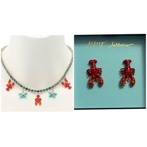 BETSEY JOHNSON SET 2025 Mermaid Collection Shiny Lobster Earrings & Necklace NWT